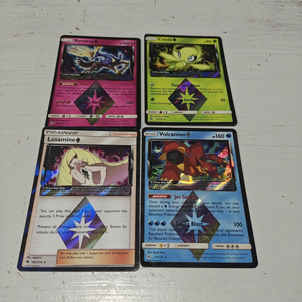 Lot of 2 Prizm Star Pokemon TCG Lusamine Celebi Xerneas Volcanion Bundle